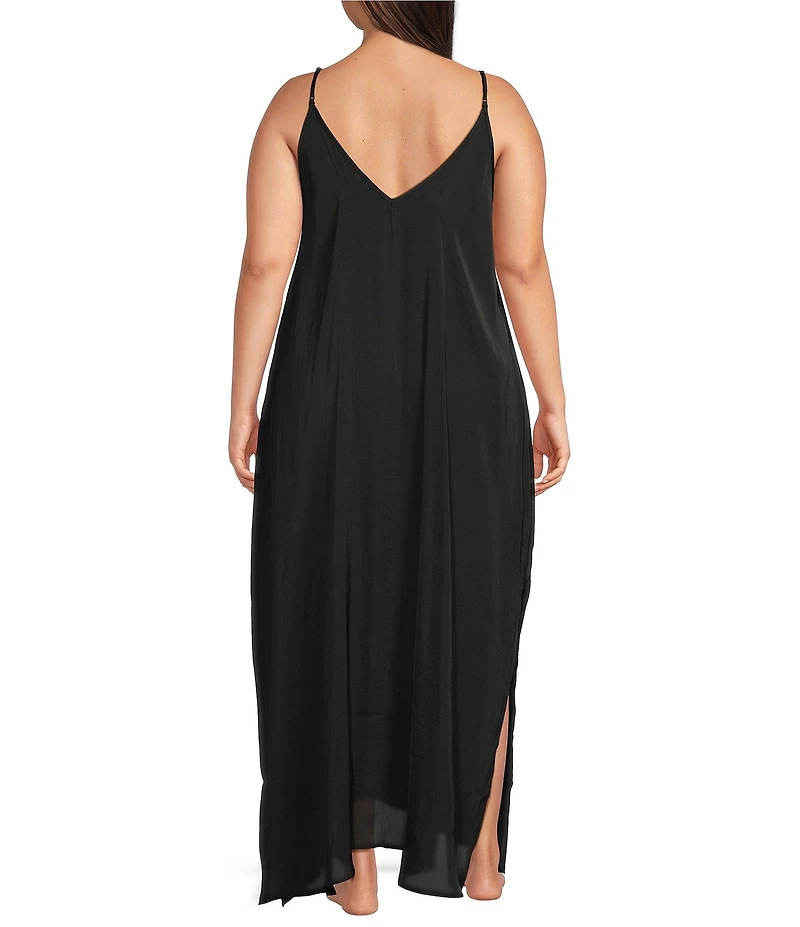 VAN WINKLE & CO. Plus Size Solid Washed Satin Sleeveless V-Neck Maxi Chemise