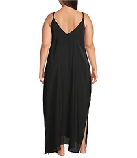 VAN WINKLE & CO. Plus Size Solid Washed Satin Sleeveless V-Neck Maxi Chemise