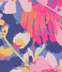 VAN WINKLE & CO. Plus Size Texture Tropical Print V-Neck Short Dolman Sleeve Satin Midi Caftan