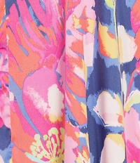 VAN WINKLE & CO. Plus Size Woven Satin Texture Tropical Print Sleeveless V-Neck Maxi Chemise