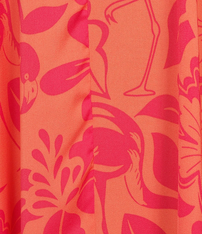 VAN WINKLE & CO. Satin Flamingo Print Sleeveless V-Neck Maxi Chemise