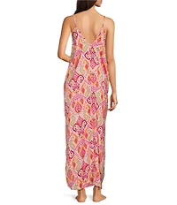 VAN WINKLE & CO. Satin Paisley Print Sleeveless V-Neck Maxi Chemise