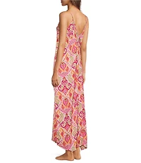 VAN WINKLE & CO. Satin Paisley Print Sleeveless V-Neck Maxi Chemise