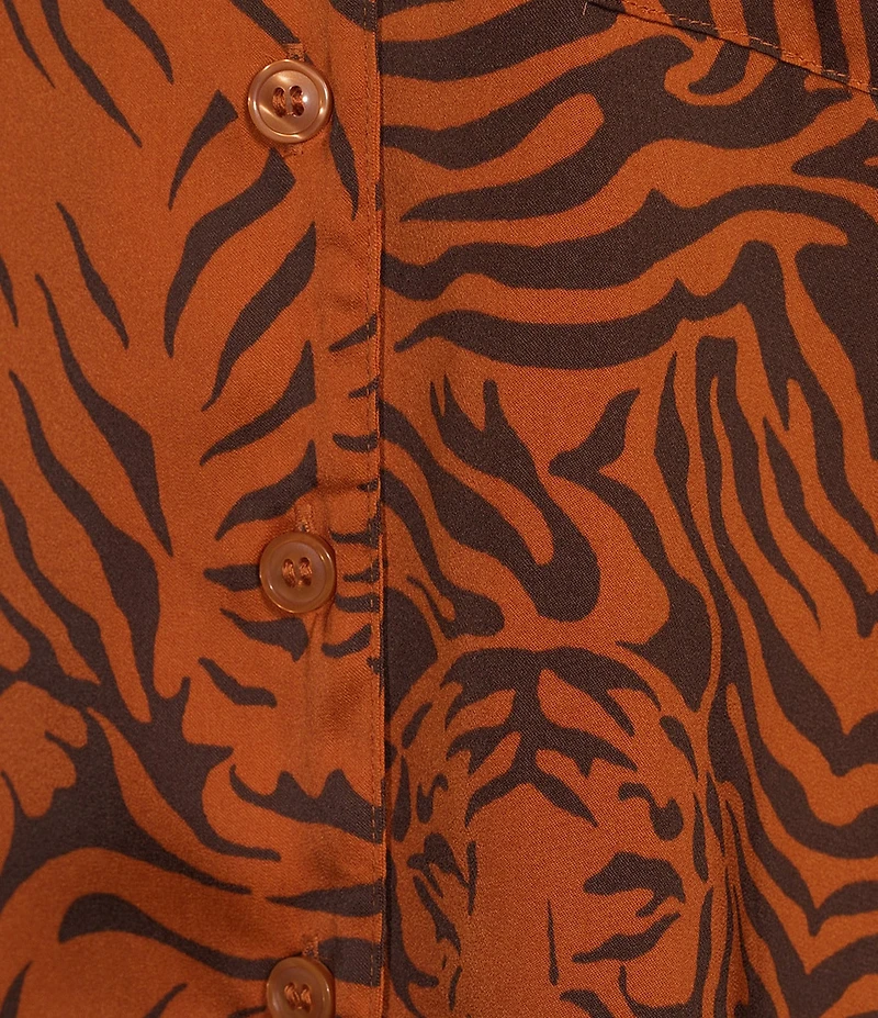 Van Winkle & Co. Satin Wild Tiger Print 3/4 Sleeve Notch Collar Coordinating Sleep Top