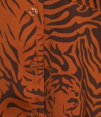 Van Winkle & Co. Satin Wild Tiger Print 3/4 Sleeve Notch Collar Coordinating Sleep Top