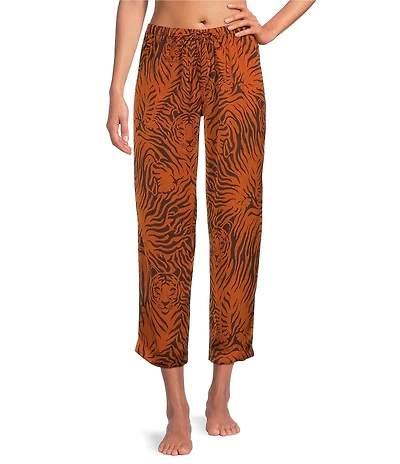 VAN WINKLE & CO. Satin Wild Tiger Print Coordinating Sleep Pants