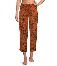 VAN WINKLE & CO. Satin Wild Tiger Print Coordinating Sleep Pants