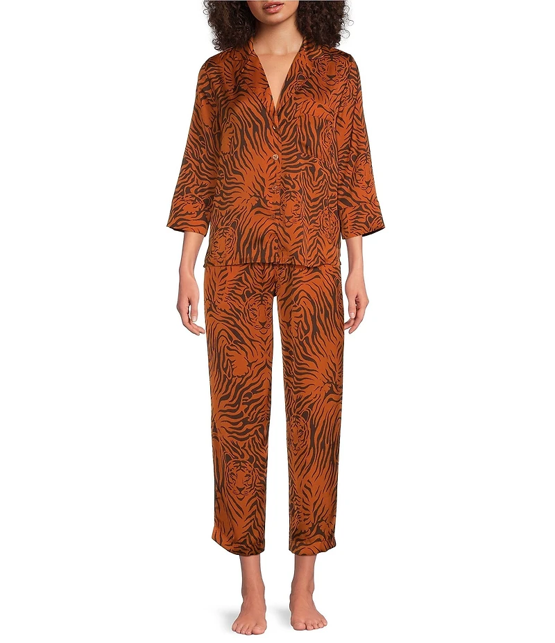 VAN WINKLE & CO. Satin Wild Tiger Print Coordinating Sleep Pants