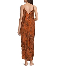 VAN WINKLE & CO. Satin Wild Tiger Print Sleeveless V-Neck Maxi Chemise