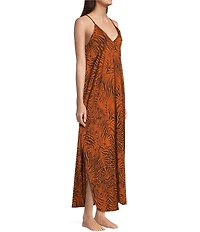 VAN WINKLE & CO. Satin Wild Tiger Print Sleeveless V-Neck Maxi Chemise