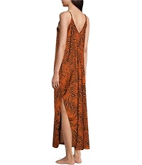 VAN WINKLE & CO. Satin Wild Tiger Print Sleeveless V-Neck Maxi Chemise