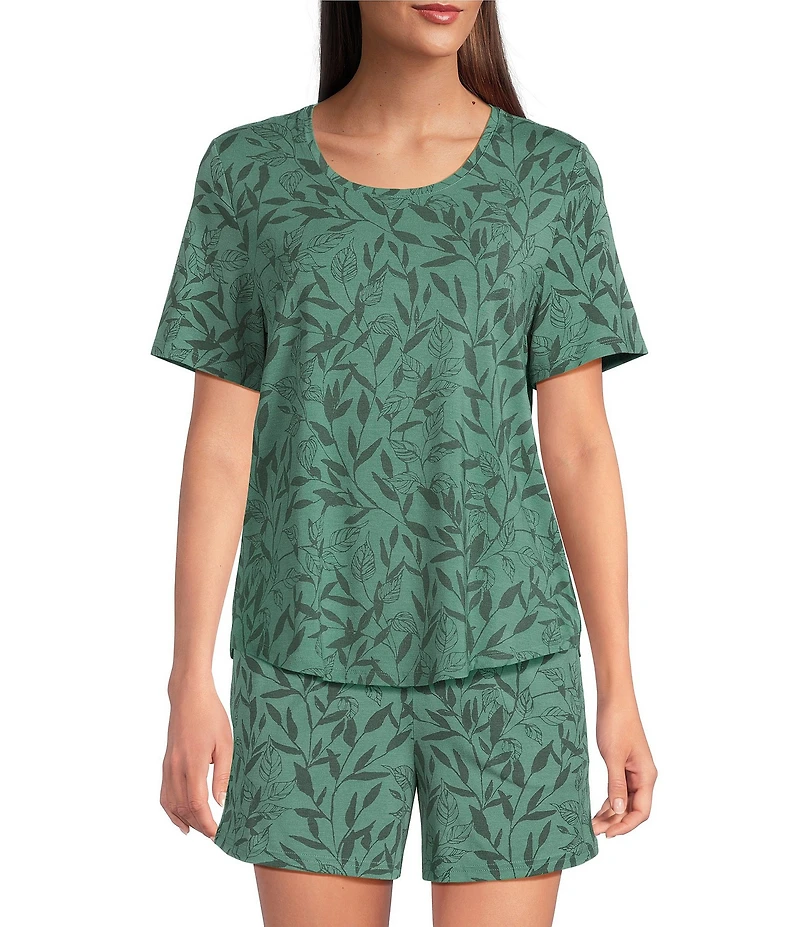 VAN WINKLE & CO. Shadow Leaf Knit Short Sleeve Scoop Neck Coordinating Sleep Top