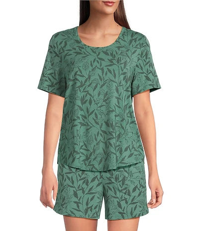 VAN WINKLE & CO. Shadow Leaf Knit Short Sleeve Scoop Neck Coordinating Sleep Top