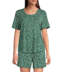 VAN WINKLE & CO. Shadow Leaf Knit Short Sleeve Scoop Neck Coordinating Sleep Top