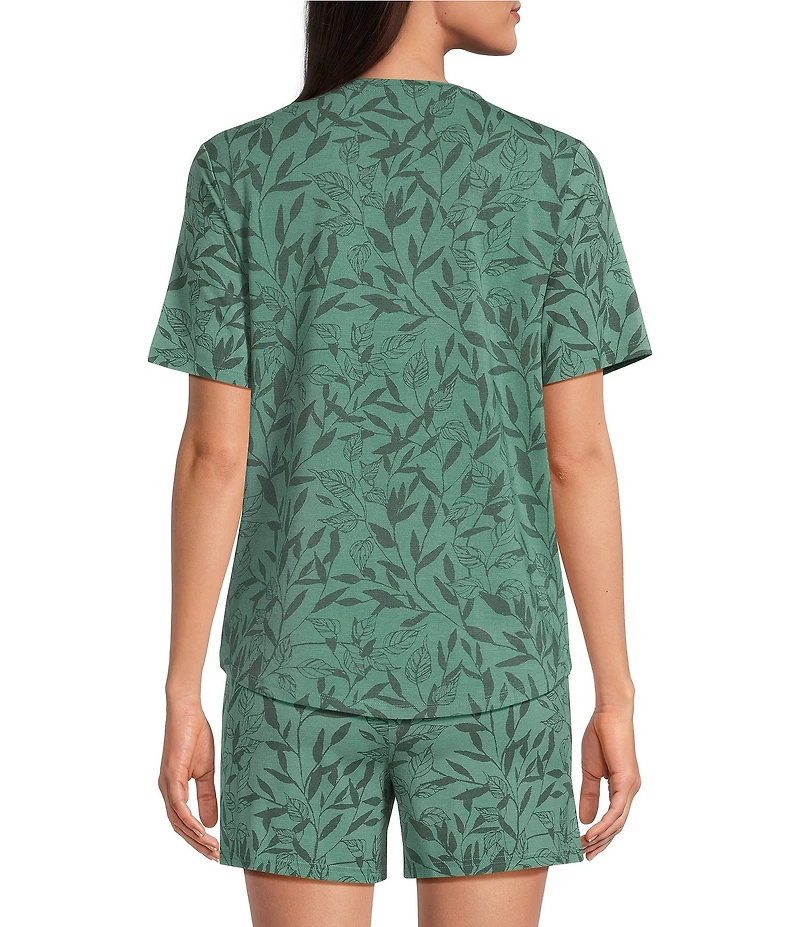 VAN WINKLE & CO. Shadow Leaf Knit Short Sleeve Scoop Neck Coordinating Sleep Top