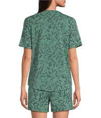 VAN WINKLE & CO. Shadow Leaf Knit Short Sleeve Scoop Neck Coordinating Sleep Top