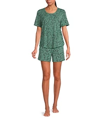 VAN WINKLE & CO. Shadow Leaf Print Knit Coordinating Sleep Shorts