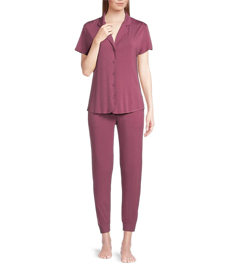 VAN WINKLE & CO. Short Sleeve Notch Collar Coordinating Knit Jogger Pajama Set