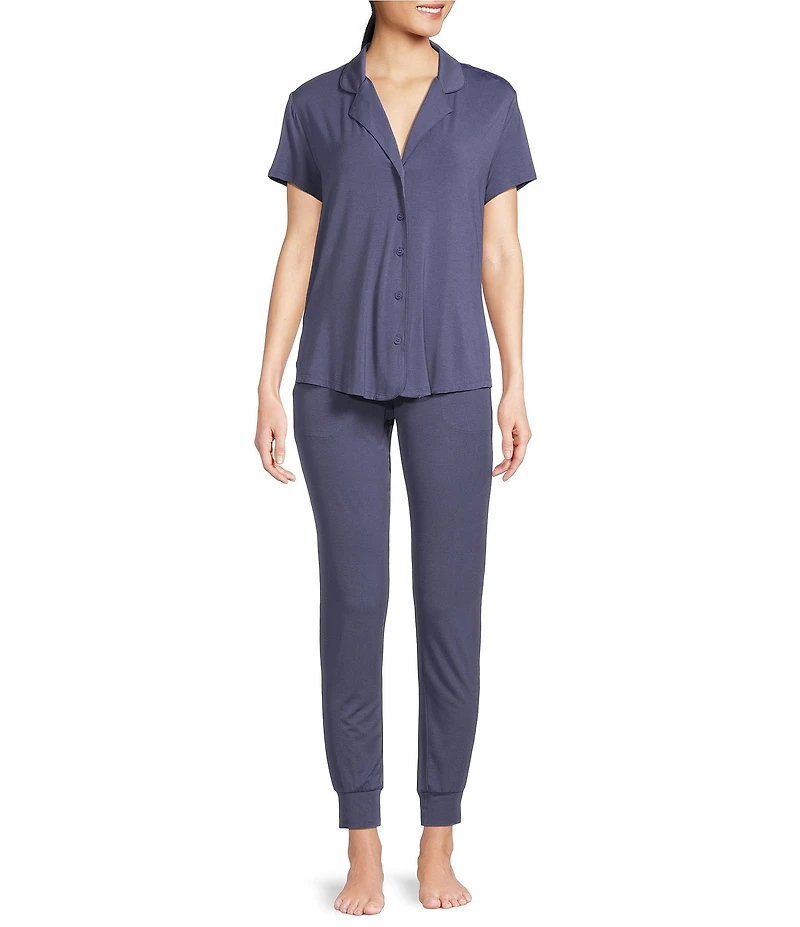 VAN WINKLE & CO. Short Sleeve Notch Collar Coordinating Knit Jogger Pajama Set