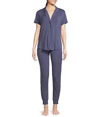VAN WINKLE & CO. Short Sleeve Notch Collar Coordinating Knit Jogger Pajama Set