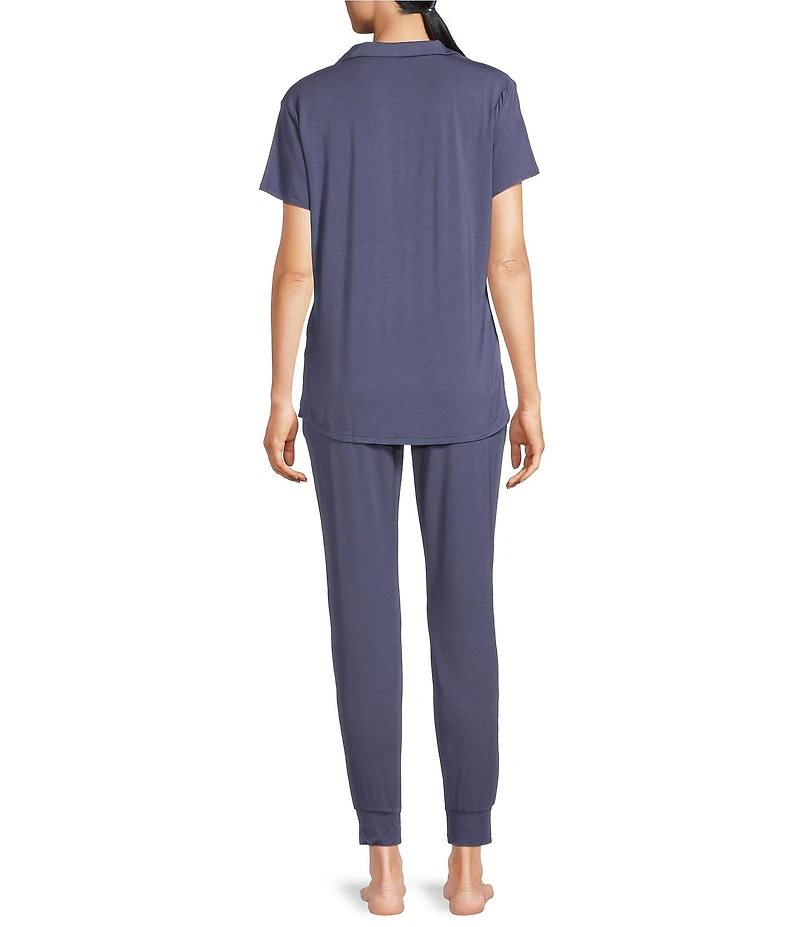 VAN WINKLE & CO. Short Sleeve Notch Collar Coordinating Knit Jogger Pajama Set