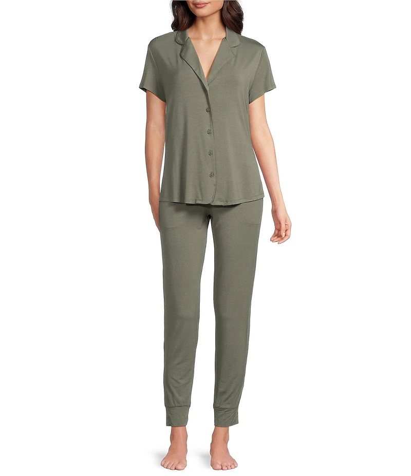 VAN WINKLE & CO. Short Sleeve Notch Collar Coordinating Knit Jogger Pajama Set