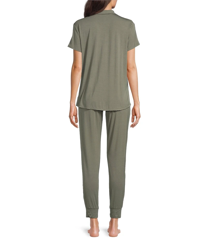 VAN WINKLE & CO. Short Sleeve Notch Collar Coordinating Knit Jogger Pajama Set