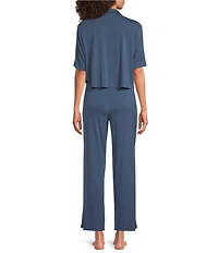 VAN WINKLE & CO. Solid Jersey Knit Short Sleeve Notch Collar Long Pajama Set