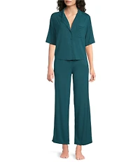 VAN WINKLE & CO. Solid Jersey Knit Short Sleeve Notch Collar Long Pajama Set
