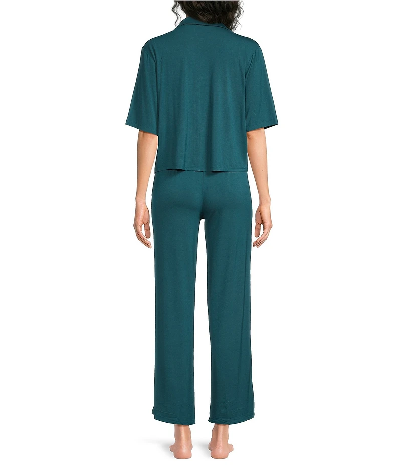VAN WINKLE & CO. Solid Jersey Knit Short Sleeve Notch Collar Long Pajama Set