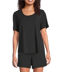VAN WINKLE & CO. Solid Knit Short Sleeve Scoop Neck Coordinating Sleep Top