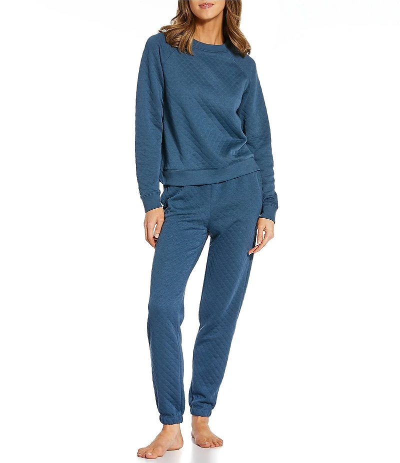 VAN WINKLE & CO. Solid Quilted Knit Long Sleeve Crew Neck Coordinating Lounge Top