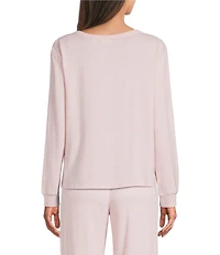 VAN WINKLE & CO. Solid Ribbed Knit Split Round Neck Long Sleeve Coordinating Sleep Top