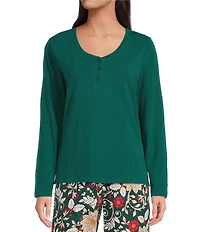 Sleep Sense Solid Ribbed Knit Split Round Neck Long Sleeve Coordinating Sleep Top