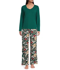 Sleep Sense Solid Ribbed Knit Split Round Neck Long Sleeve Coordinating Sleep Top