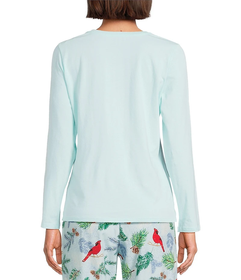 Sleep Sense Solid Ribbed Knit Split Round Neck Long Sleeve Coordinating Sleep Top