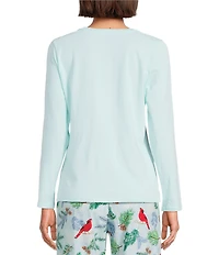 Sleep Sense Solid Ribbed Knit Split Round Neck Long Sleeve Coordinating Sleep Top