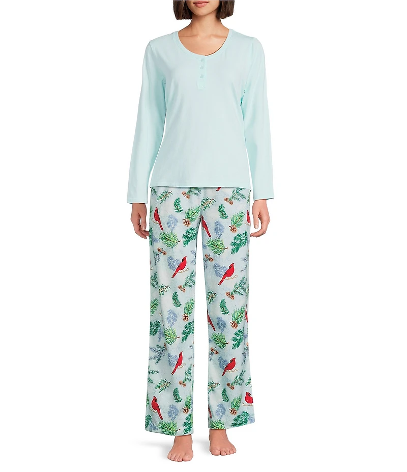 Sleep Sense Solid Ribbed Knit Split Round Neck Long Sleeve Coordinating Sleep Top