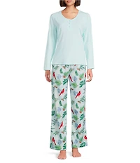 Sleep Sense Solid Ribbed Knit Split Round Neck Long Sleeve Coordinating Sleep Top