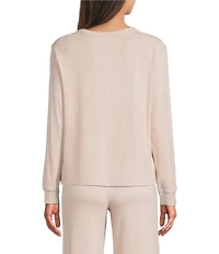 VAN WINKLE & CO. Solid Ribbed Knit Split Round Neck Long Sleeve Coordinating Sleep Top