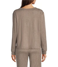 VAN WINKLE & CO. Solid Ribbed Knit Split Round Neck Long Sleeve Coordinating Sleep Top