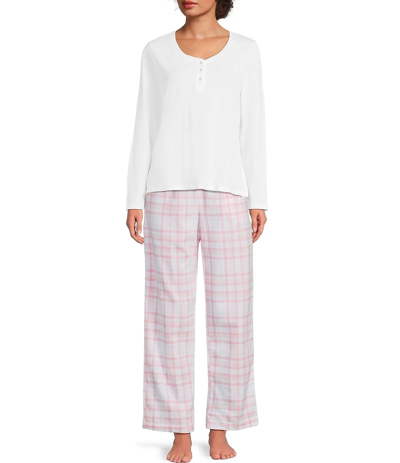 Sleep Sense Solid Ribbed Knit Split Round Neck Long Sleeve Coordinating Sleep Top