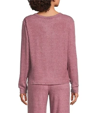 VAN WINKLE & CO. Solid Ribbed Knit Split Round Neck Long Sleeve Coordinating Sleep Top