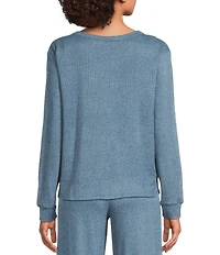 VAN WINKLE & CO. Solid Ribbed Knit Split Round Neck Long Sleeve Coordinating Sleep Top