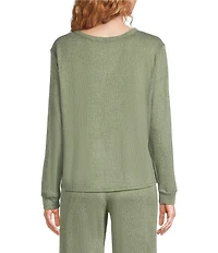 VAN WINKLE & CO. Solid Ribbed Knit Split Round Neck Long Sleeve Coordinating Sleep Top