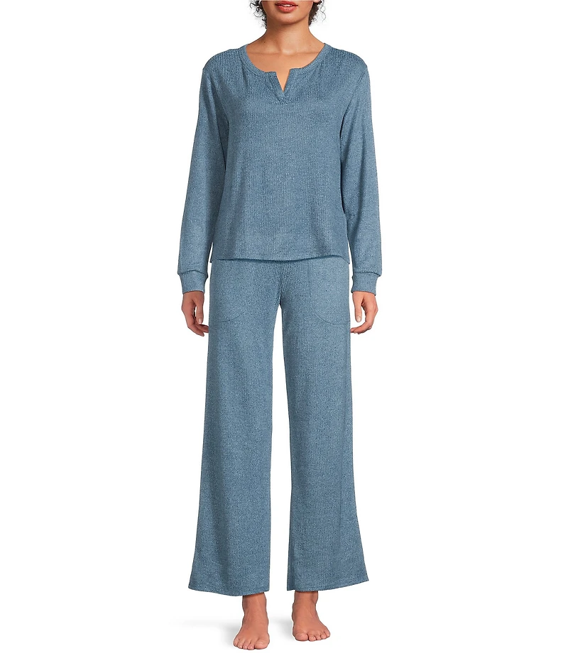 VAN WINKLE & CO. Solid Ribbed Knit Wide Leg Coordinating Sleep Pants