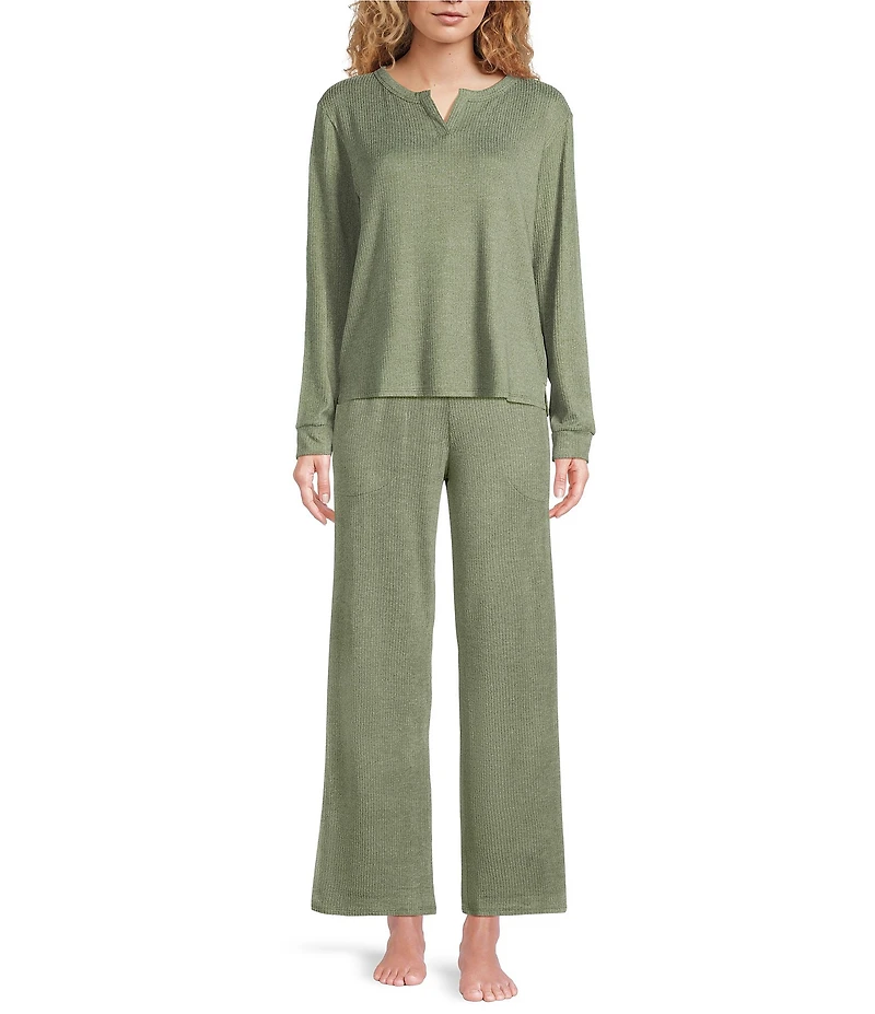 VAN WINKLE & CO. Solid Ribbed Knit Wide Leg Coordinating Sleep Pants