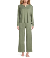 VAN WINKLE & CO. Solid Ribbed Knit Wide Leg Coordinating Sleep Pants