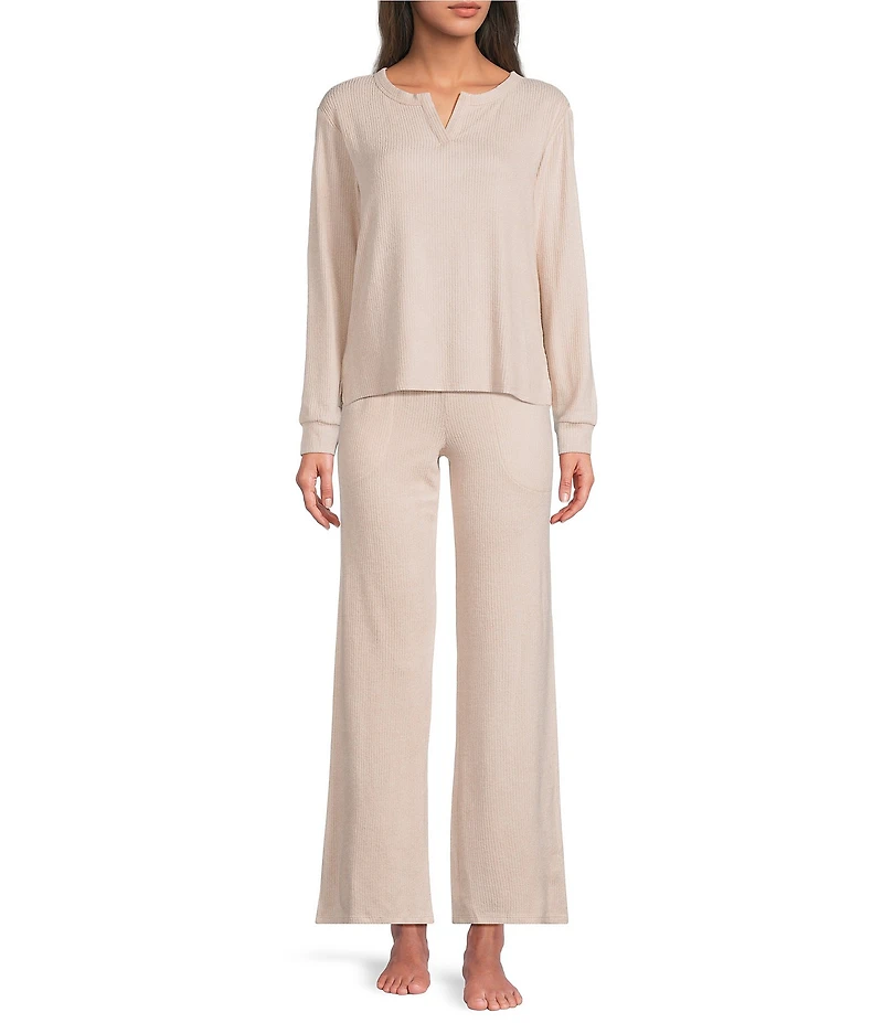 VAN WINKLE & CO. Solid Ribbed Knit Wide Leg Coordinating Sleep Pants