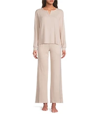 VAN WINKLE & CO. Solid Ribbed Knit Wide Leg Coordinating Sleep Pants